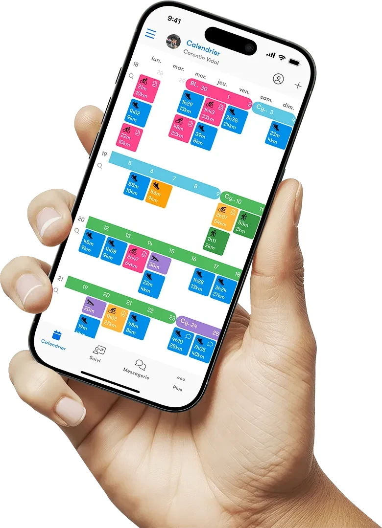 L'application Nolio affichant le calendrier d'entraînement d'un coureur, semaine par semaine